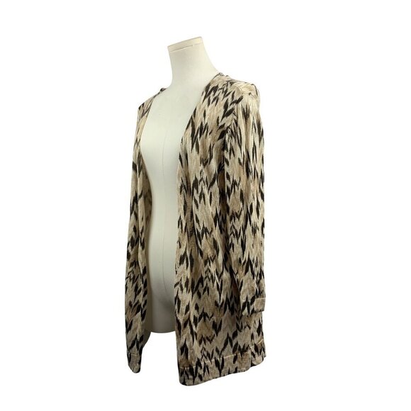 Chicos Additions Linen & Rayon Open-Front Cardigan Size 3 Beige & Black - Picture 2 of 7